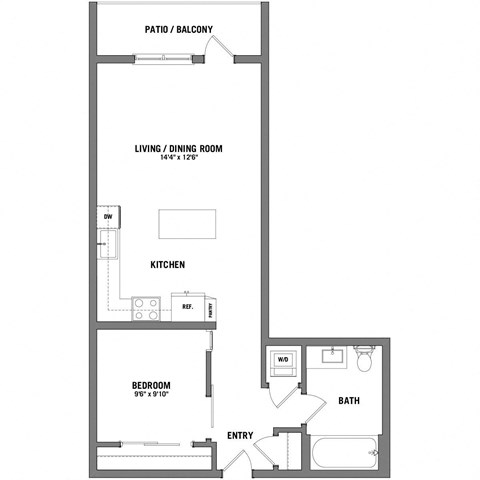 a floor plan of a 1 bedroom floor plan